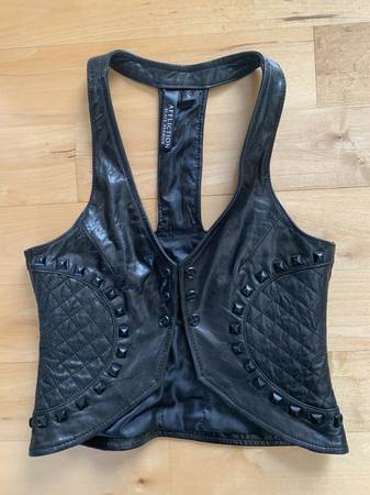 AFFLICTION leather vest woman’s small Black Premium New 1