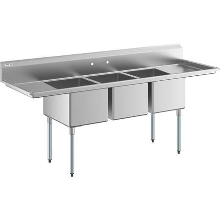 Regency 94" 16 Gauge Stainless Steel Three Compartment Commercial Sink 1