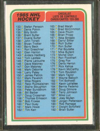 84-85 O Pee Chee Hockey Checklist 1