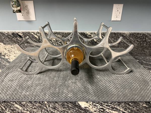 VINTAGE 9 BOTTLE MICHAEL NOLL-STYLE ALUMINUM WINE RACK - antiques