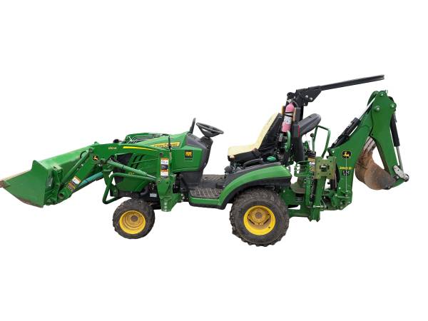 John Deere 1025r with loader, backhoe, brushhog, box-scraper 1