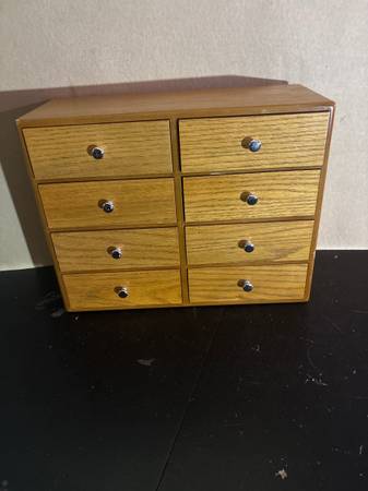 Oak table top organizer chest (8) drawer 1