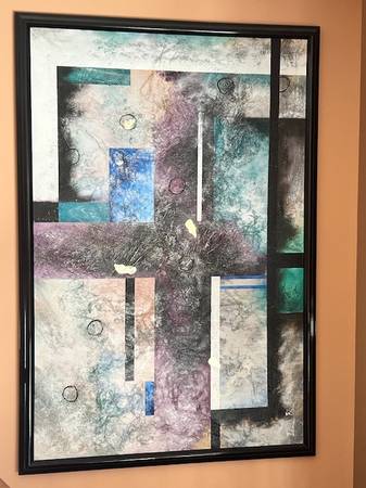 Large Abstract Acrylic/Mixed Media Framed Painting 1