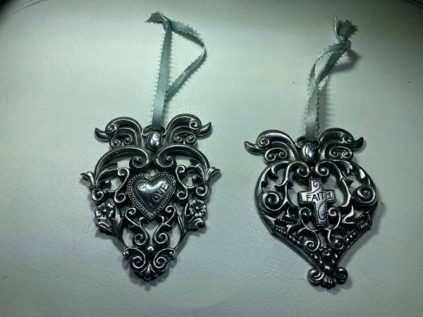 2 Hanging  Hearts With Love and Faith on them 1