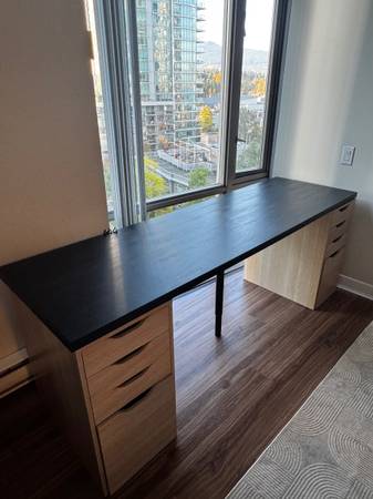 Office Desk - IKEA ALEX Desk Setup – 79” Black Top + Double Drawers 1