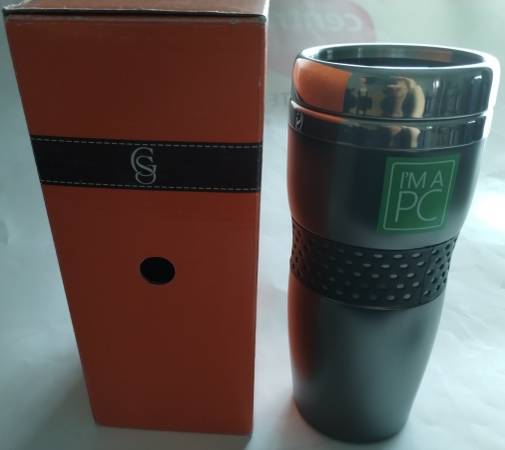 New Gordon Sinclair stainless steel insulated "I'M A PC" mug with lid 1