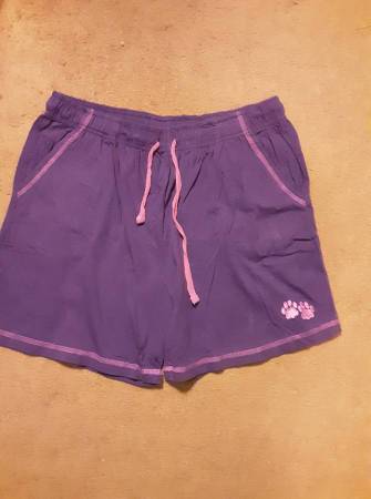 Women Animal Rescue Site purple shorts with paw prints 1