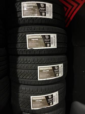 4 NEW 24545R18 pegasus All Season tires for $440 installed and balance.  245 45  1