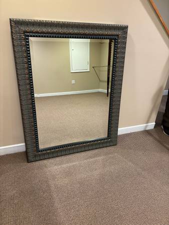 Wood framed mirror 49 x 39 in gray. 1