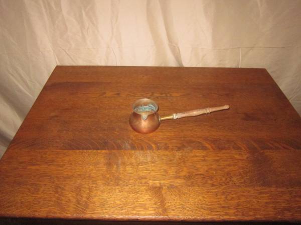 Vintage Handled Copper Milk warmer, with a silver spout 1