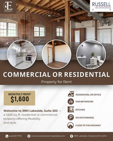 $1,600 / 1br - 1600ft2 - Commercial or Residential Apartment for Rent - Close to Downtown Cleve (Cleveland)63860363314819120