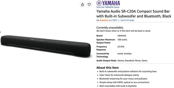 Yamaha Compact Sound Bar with Built-in Subwoofer 1