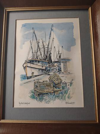 1975 Framed & Matted Print / Key West Waterfront  / 75% Discount 1