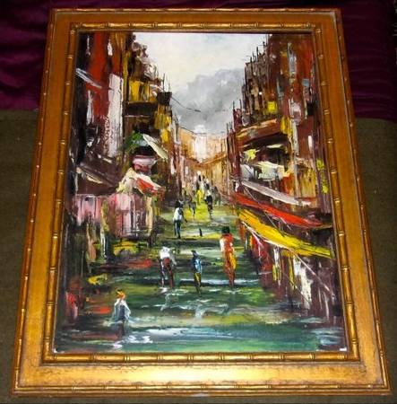Stunning Heavily Textured Cityscape Downtown Oil Canvas Painting 1