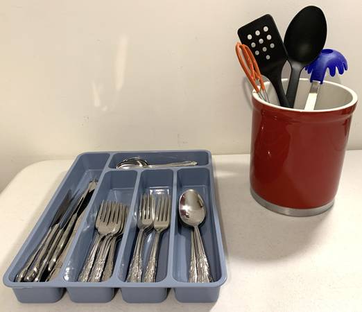 42pc Flatware / Silverware Set & tray -OR- Utensils w/ lg Canister 1