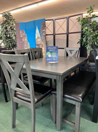 Brand New 6pc Dining Set: Table with Four Chairs and Bench 1