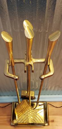 Art Deco Fireplace Tools - Rare Heavy Brass Set - Superb Condition 1