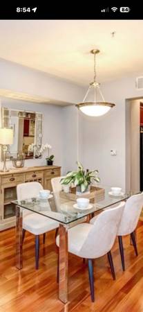 rectangular clear/silver glass dining table 1