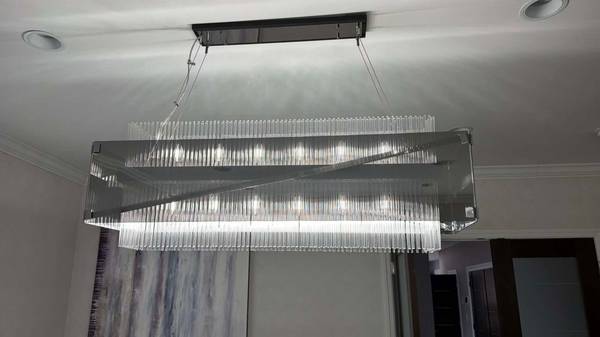 Troy Lighting Apollo 12-Light linear chandelier in a dark bronze and p 1