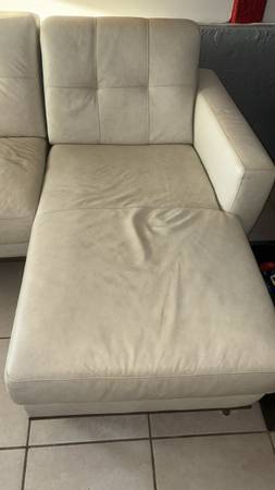 Small sofa with chase lounge, light, beige, and color, Italian leather like bran 1