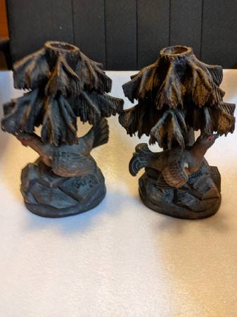 E:Heisl Ebensee info needed: hand carved pheasant candlestick holders 1