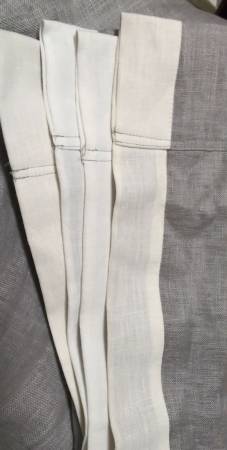 Pottery Barn gray /white border sheer linen drape curtain pole top 1