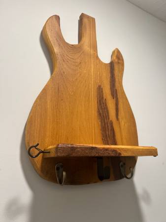 Solid Oak Guitar Rack with Shelf | Rustic Wall Organizer, Music D 1