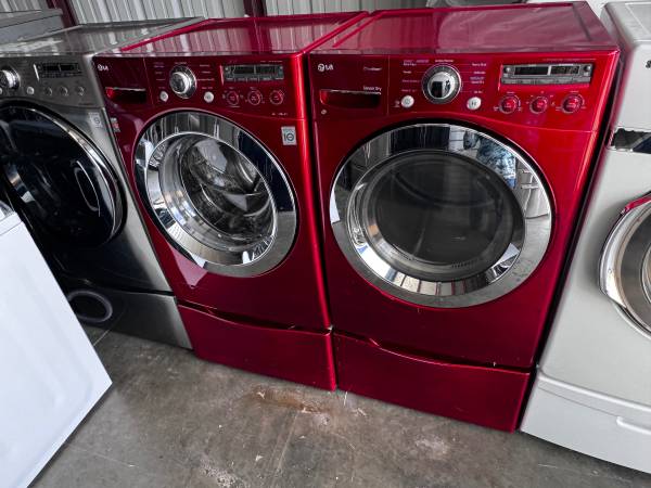 Red front LG washer and  front load LG dryer electric high efficiency 1