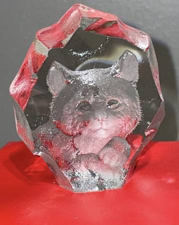 Mats jonasson cat kitten Sweeden full lead crystal glass art