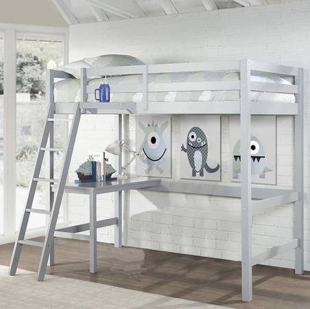 Factory direct Grey Twin loft bed with Desk 1
