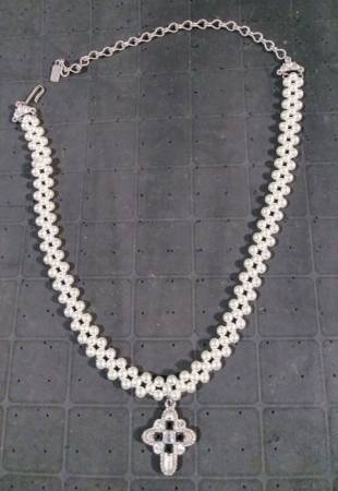 Vintage 1928 Jewelry Pearl Choker Necklace with Cross Pendant 1
