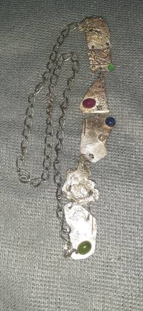 Custom Made Sterling Silver Artisan Necklace With 4 Cabochon Stones 1