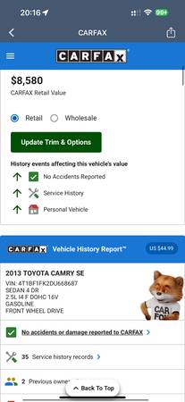 2013 Toyota Camry SE - $6,500 (san jose sur)63654700629763122