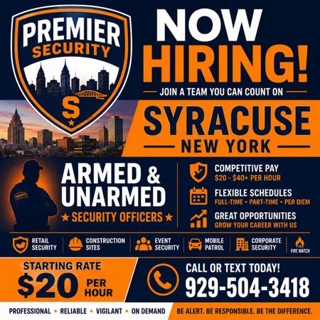 ARMED & UNARMED SECURITY OFFICERS WANTED – SYRACUSE, NY 1