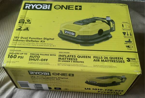 Ryobi ONE+ 18V Dual Function Inflator Kit with 2.0Ah Battery & Charger 1