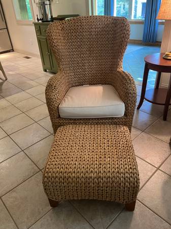Pottery Barn seagrass chair and ottoman 1