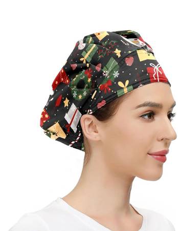 Brand New 24 PCS Adjustable Christmas Cap with Elastic Bouffant Hats with Print  1