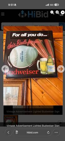 Vintage Budweiser Baseball Lighted Beer Sign 1