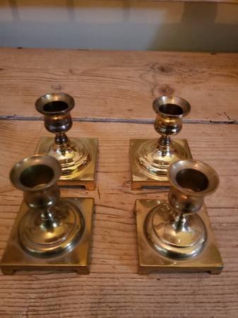 4 Brass Candlesticks...Square Base 1
