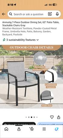 6 chairs features high-quality Textilene mesh fabric that is quick-drying, breat 1