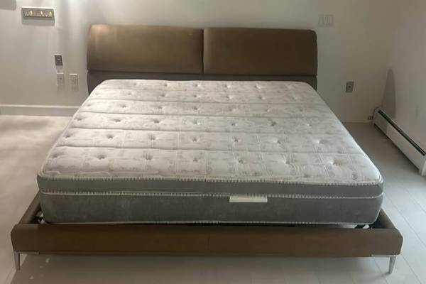 Designer Brown Leather Sleigh Platform Bedframe 1