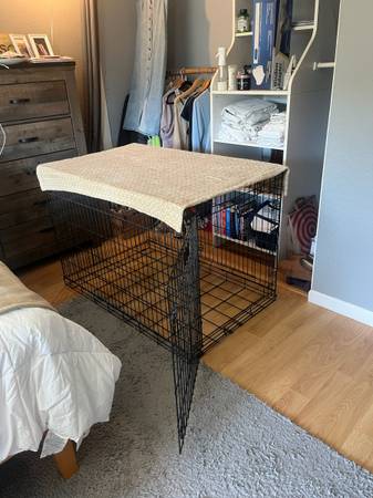 XXL Folding Double-Door Wire Dog Crate (Includes Washable Plush Bed) 1