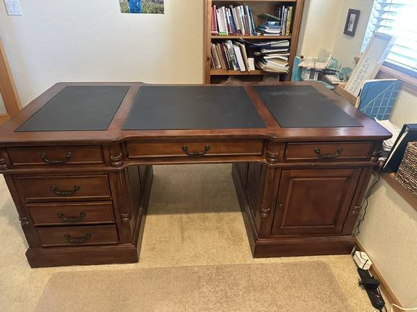 Solid wood 2 person large office desk 1