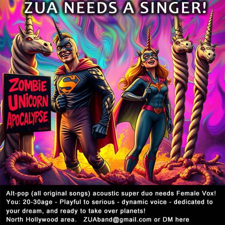 Female singer needed for alt-pop WORLD DOMINATING acoustic Super Duo! (Burbank)63656443902209120