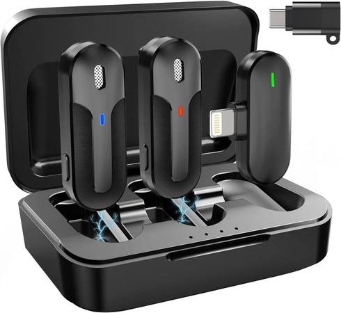 Wireless Mini Lavalier Microphones for iPhone,Android,2 Pack 2.4G Clip 1