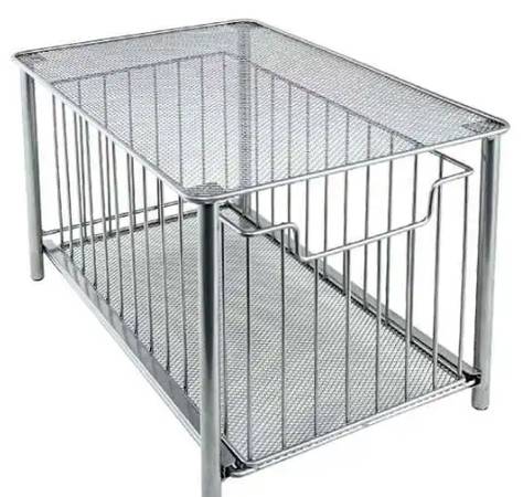 Silver metal under-sink organizer with drawer 1