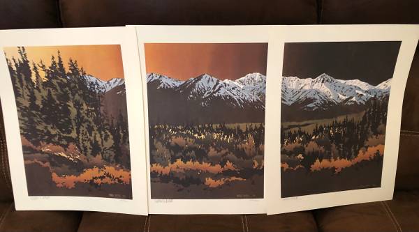 “Autumn Mountain” triptych print by Alaskan artist Byron Birdsall 1