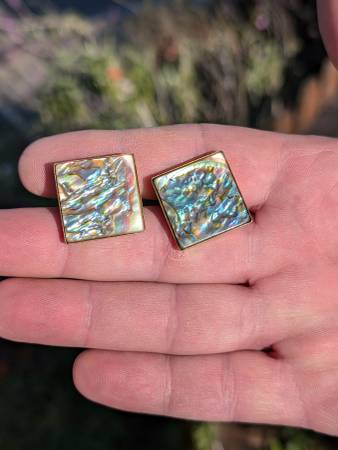 CUFF LINKS Vintage Abalone Mother of Pearl Mens Large 1