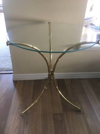 Glass and Metal-Framed 3-Leg Side Table Small Round 2-Pieces 1