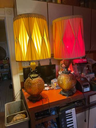 Vintage 1970s table lamps with original shades 1